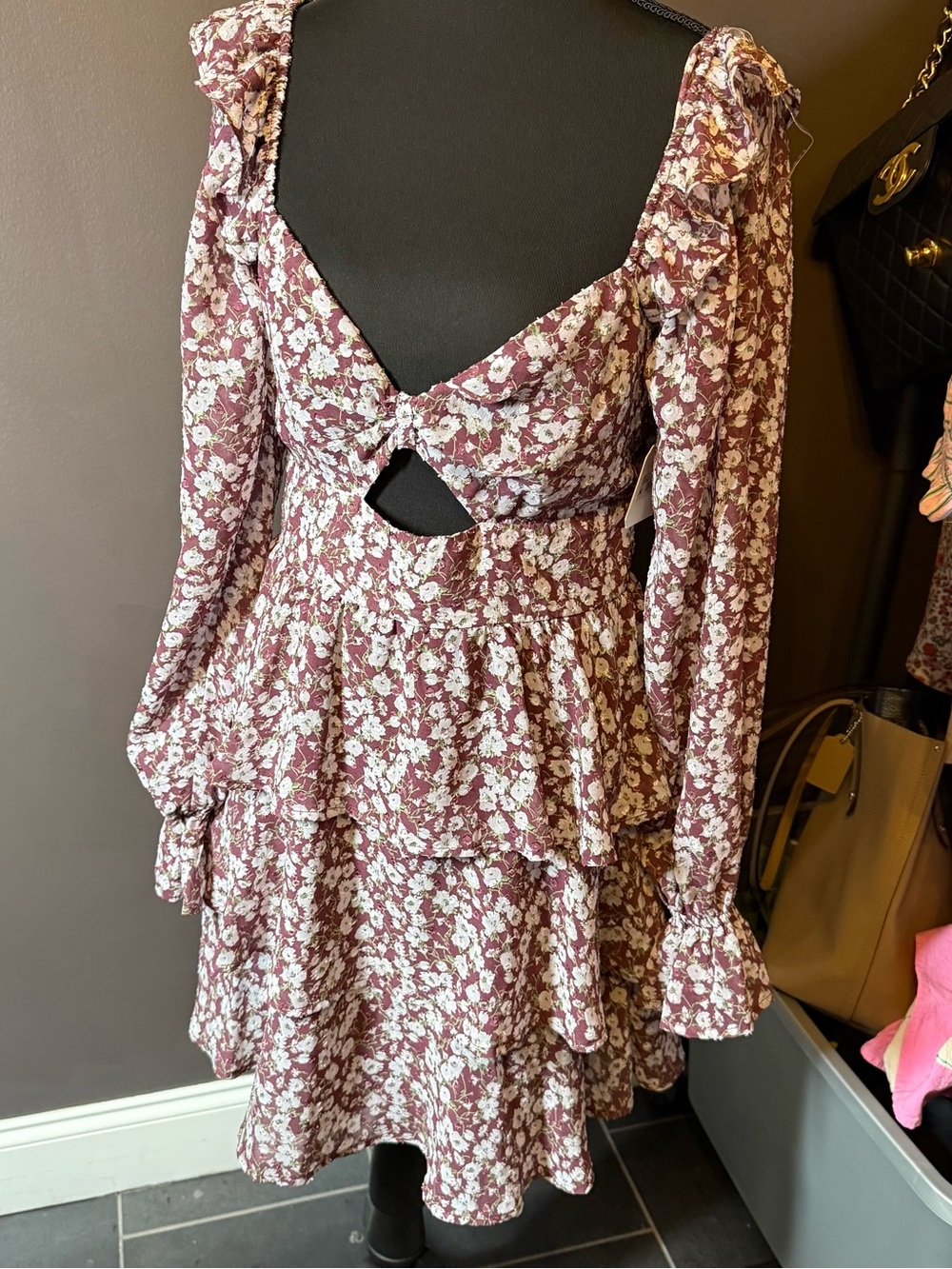NWT Altar'd State Mauve Floral Mini Dress with Cream Flowers